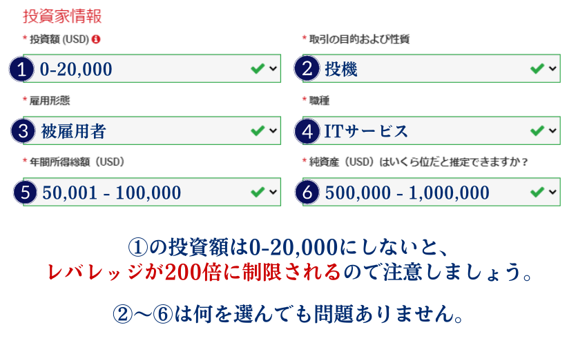 XM口座開設フォーム投資家情報の入力