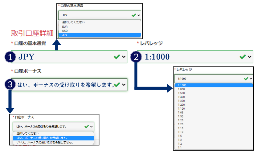 XM口座の基本通貨・レバレッジ・口座ボーナスの選択