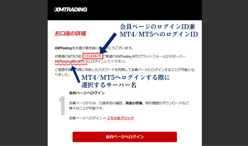 XM ログイン情報の送付