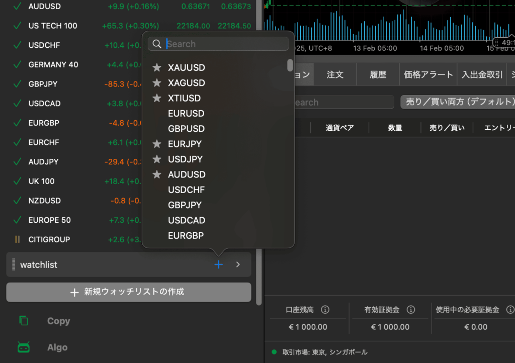 ctraderのウォッチリスト